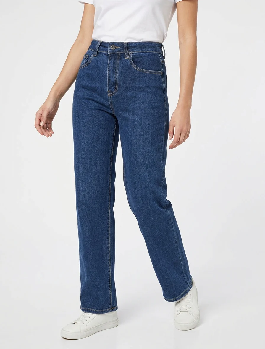 Jeans met hoge taille en rechte pijpen - Blauwe denim - Image 4