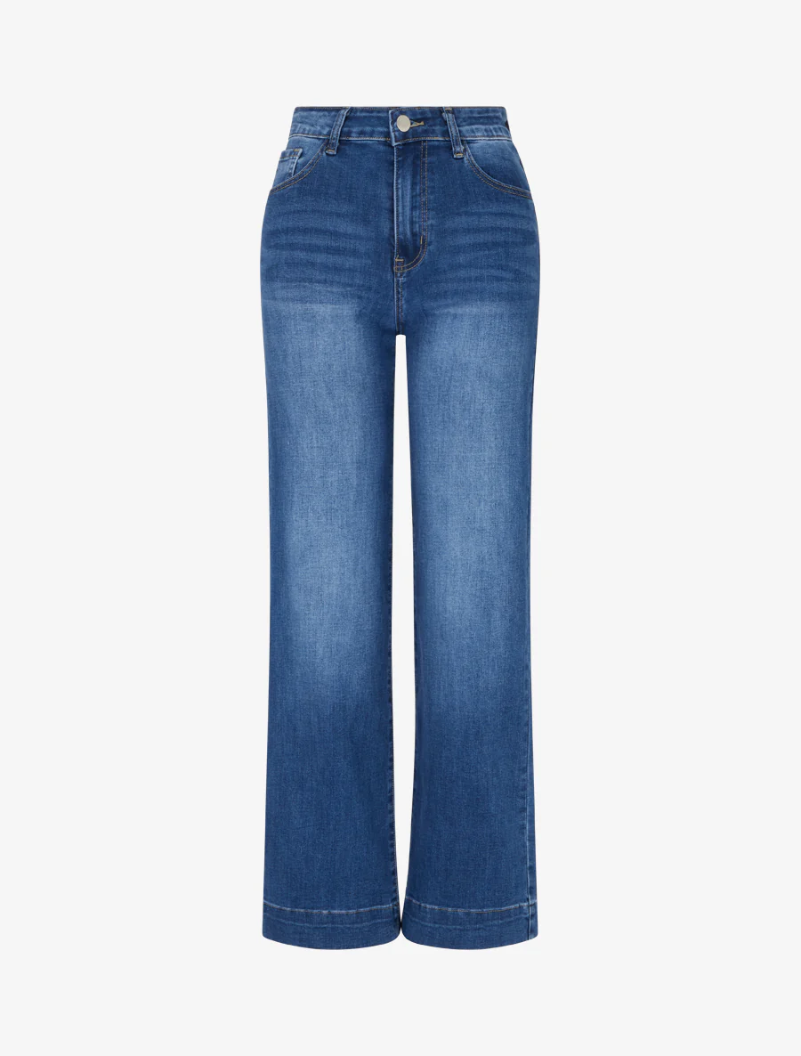 Jeans met hoge taille en rechte pijpen - Blauw