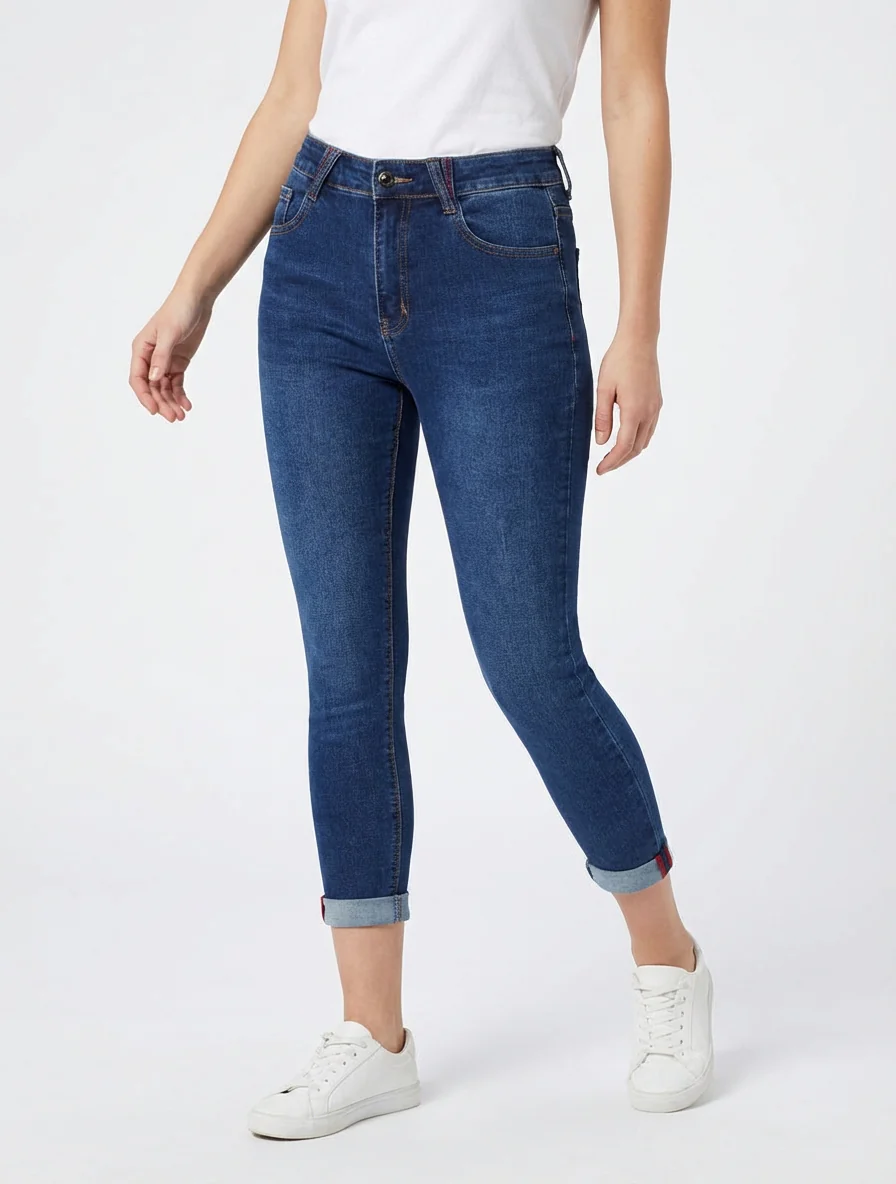 Jeans met omgeslagen zoom. - Blauw - Image 4