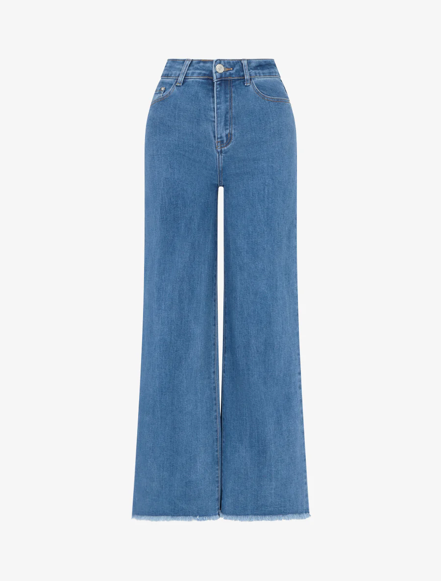 Jeans met wijde pijpen en met sterrenversierde zakken - Blauw