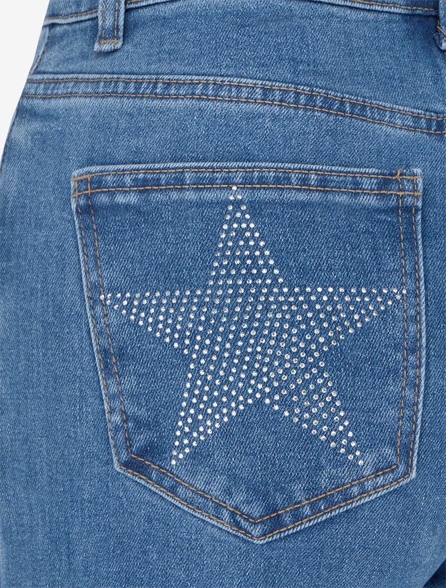 Jeans met wijde pijpen en met sterrenversierde zakken - Blauw - Image 3