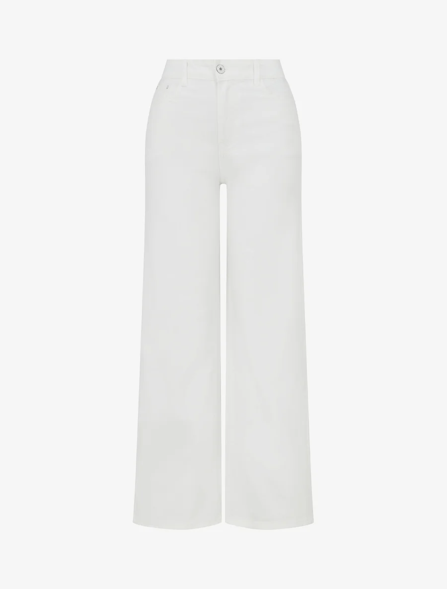 Jeans met wijde pijpen, hoge taille en zakken met strass. - Wit