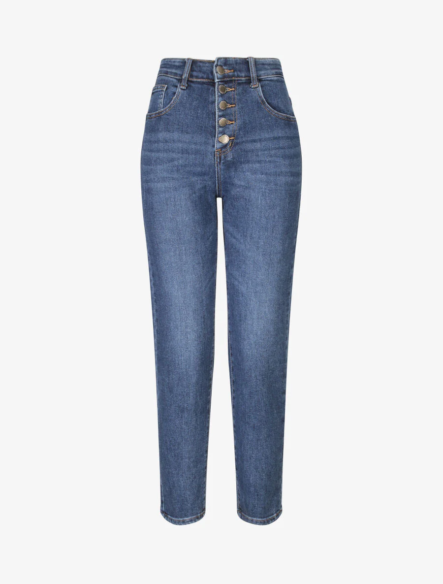 Mom jeans met knoopsluiting - Blauw denim