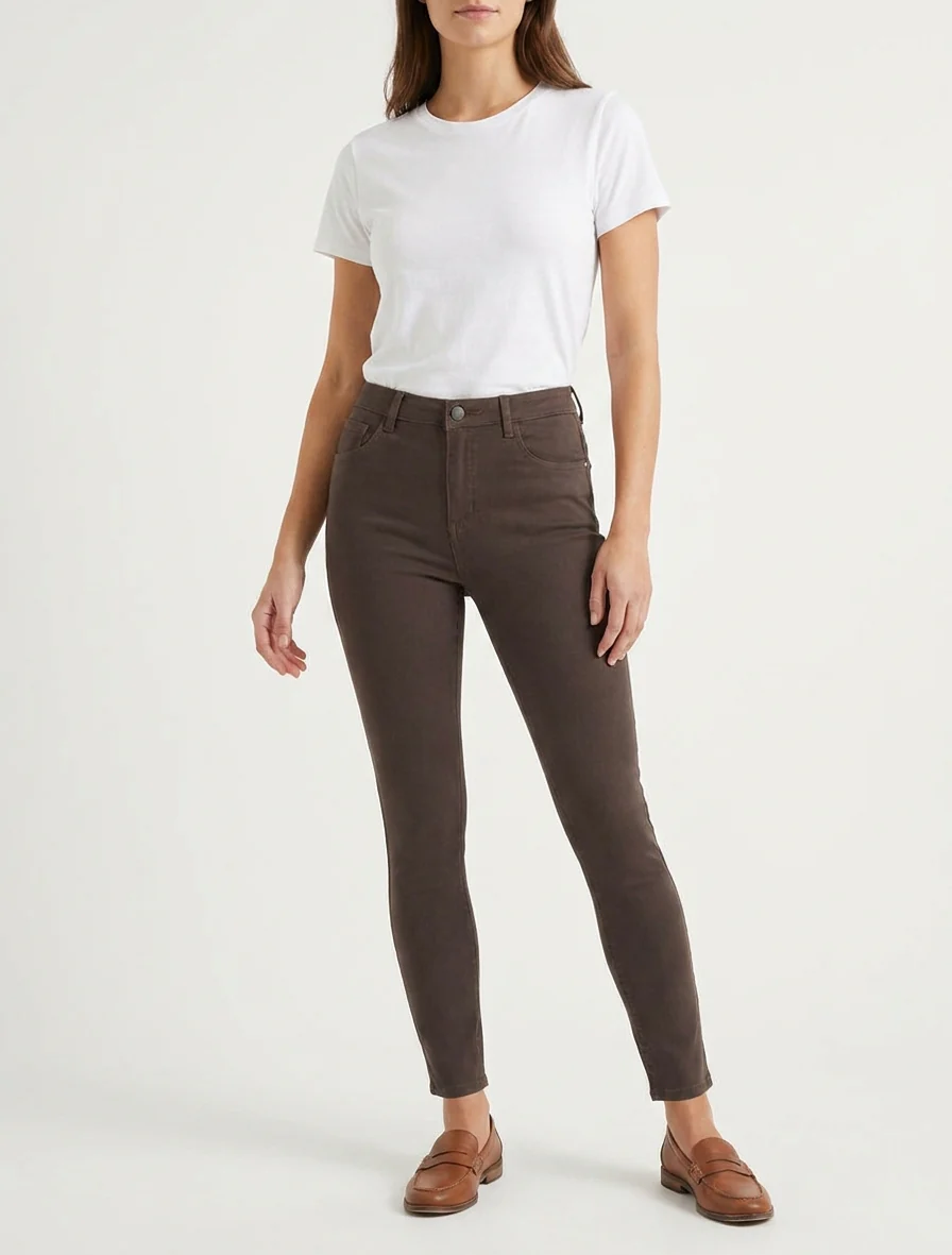 Jeans skinny effen met hoge taille - Chocoladebruin - Image 4