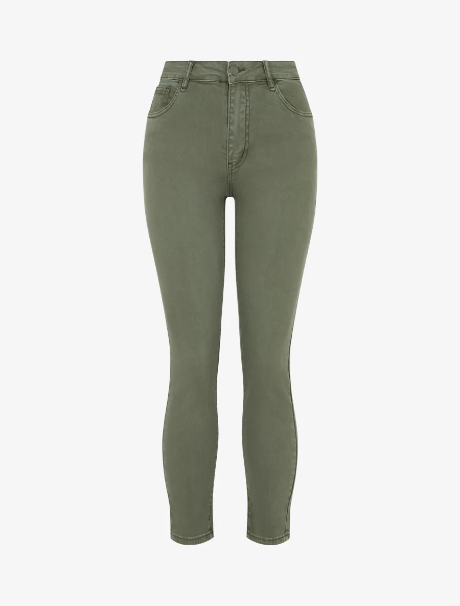 Jeans skinny effen met hoge taille - Kaki