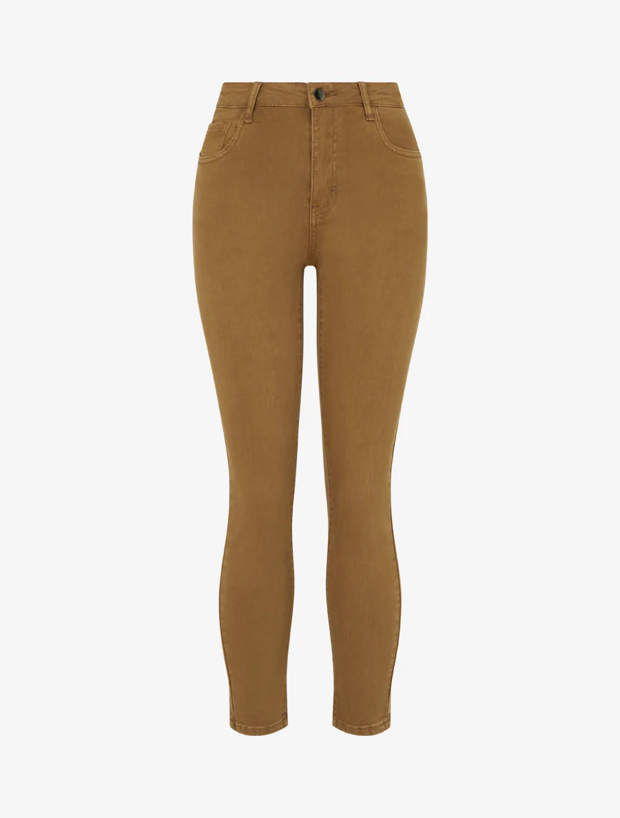 Jeans skinny effen met hoge taille - Mosterdgeel
