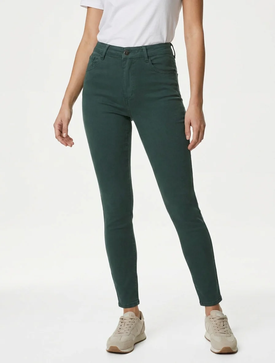 Jeans skinny effen met hoge taille - Flesgroen - Image 4