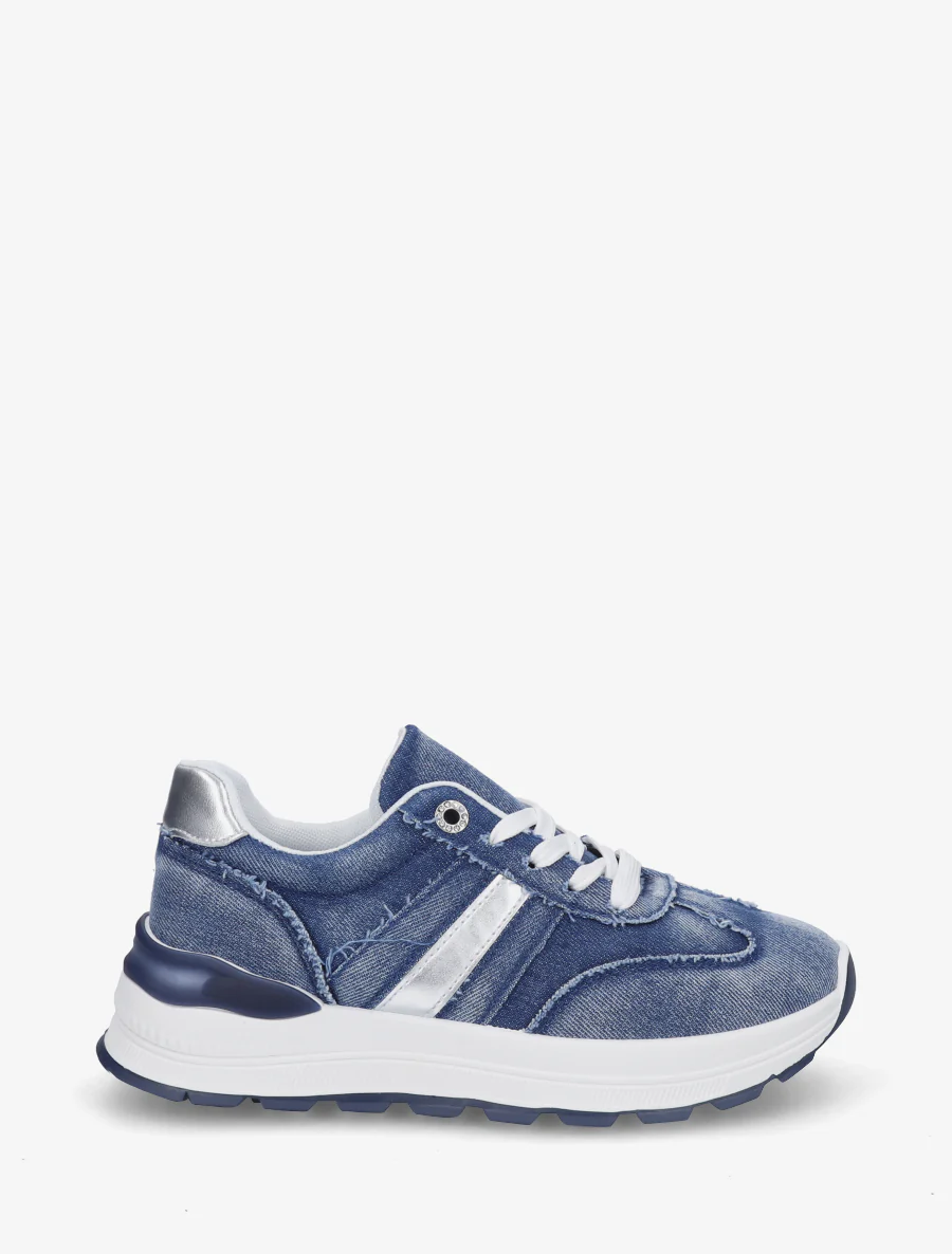 Jeanssneakers met band en contrasterende hielversteviging - Blauwe denim