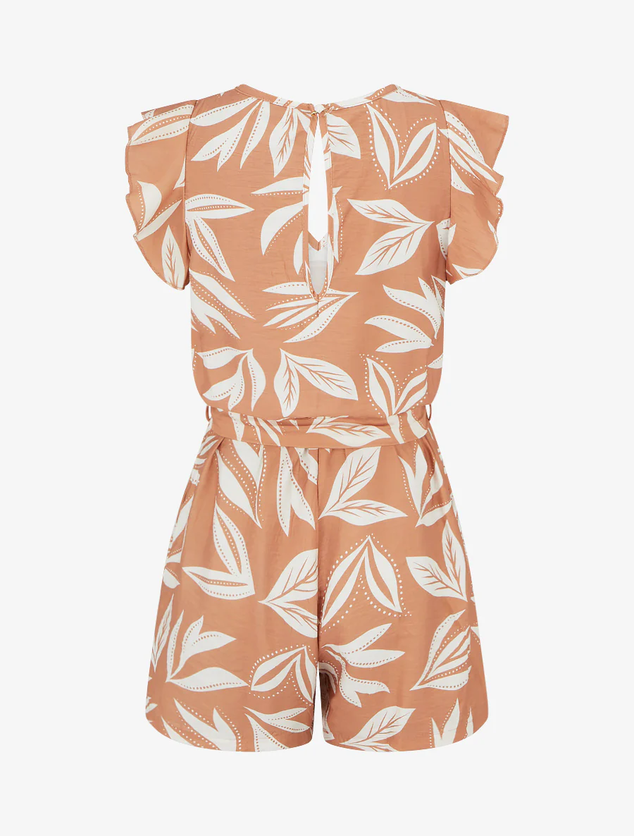 Jumpsuit met ruches mouwen en bladprint - Kameel - Image 2