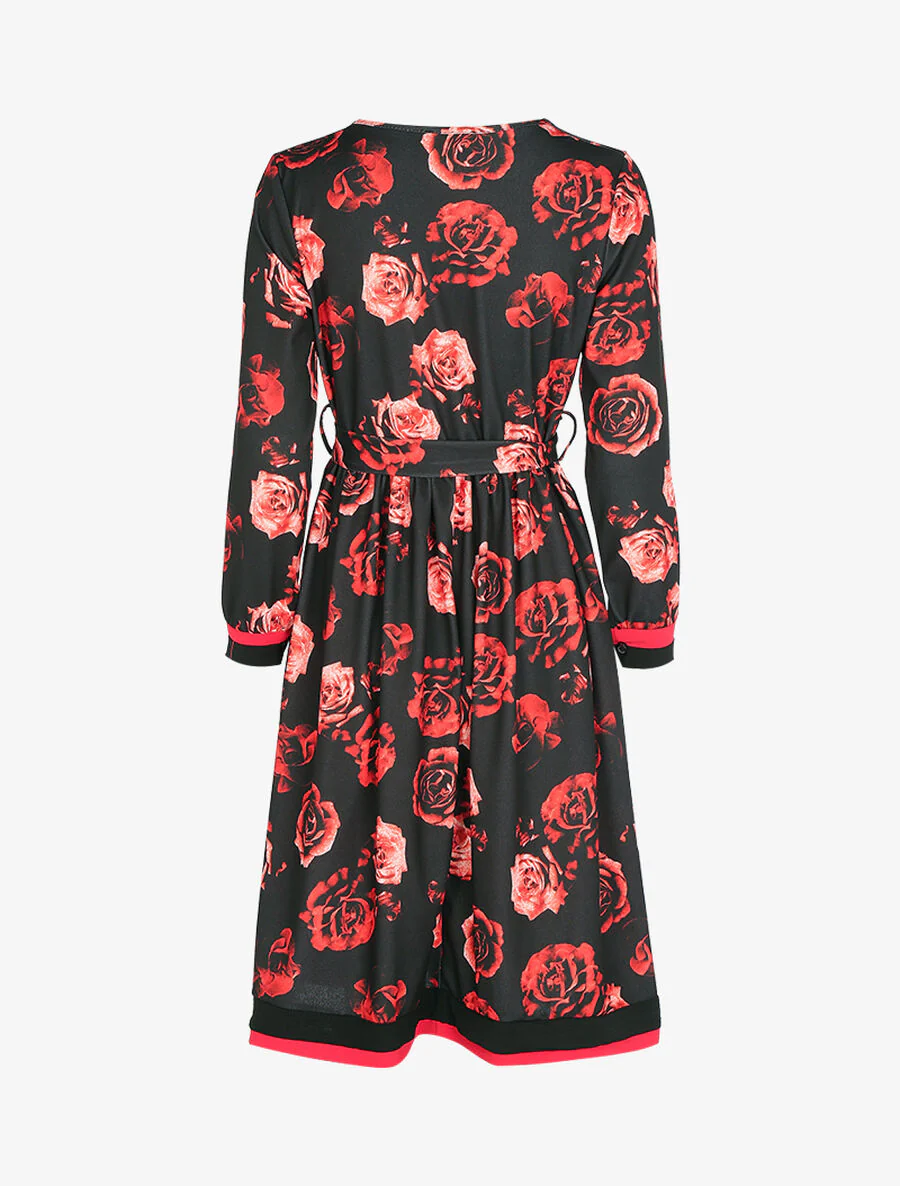 Jurk in jaren 50-stijl met bloemenprint - Zwart - Image 2