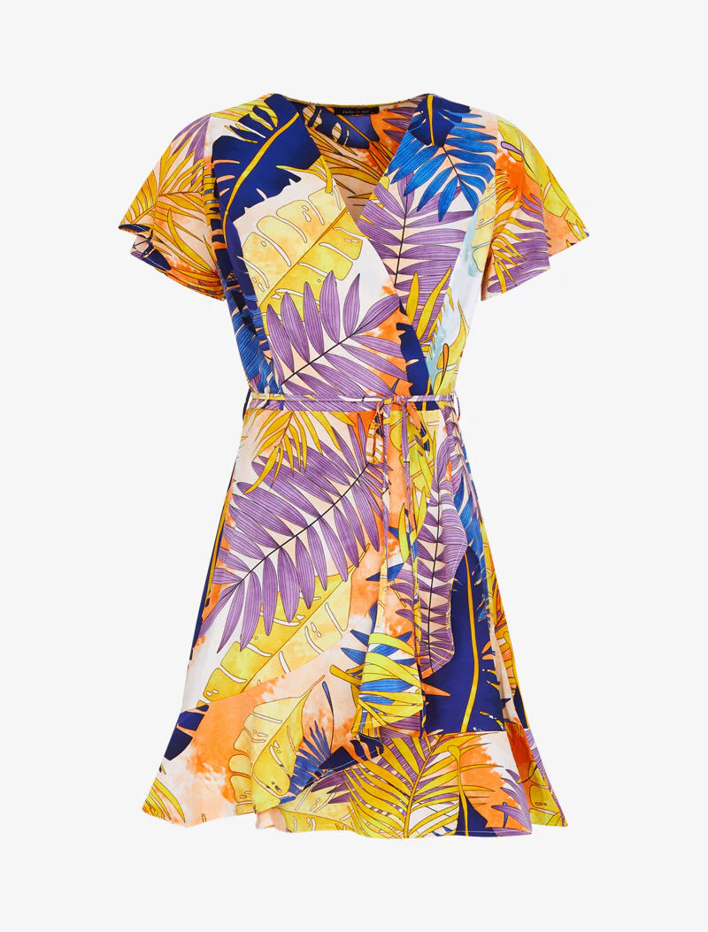 Jurk in wikkelstijl met zomerse print - oranje - Image 2