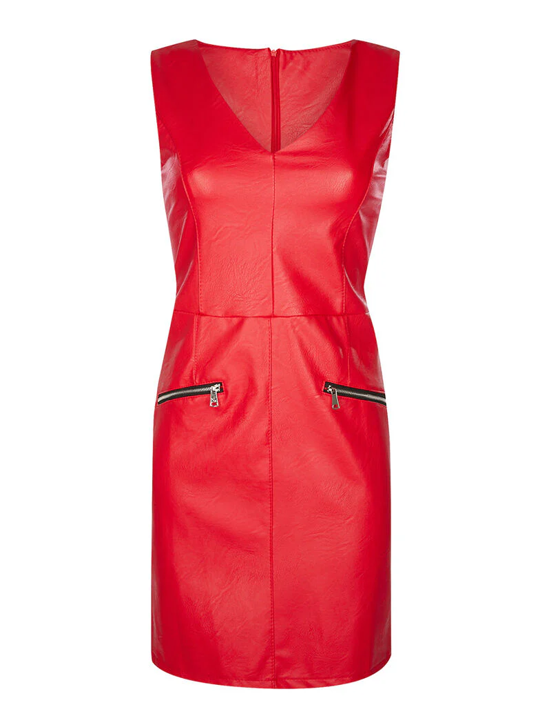 Jurk met ritsen in imitatieleer - rood