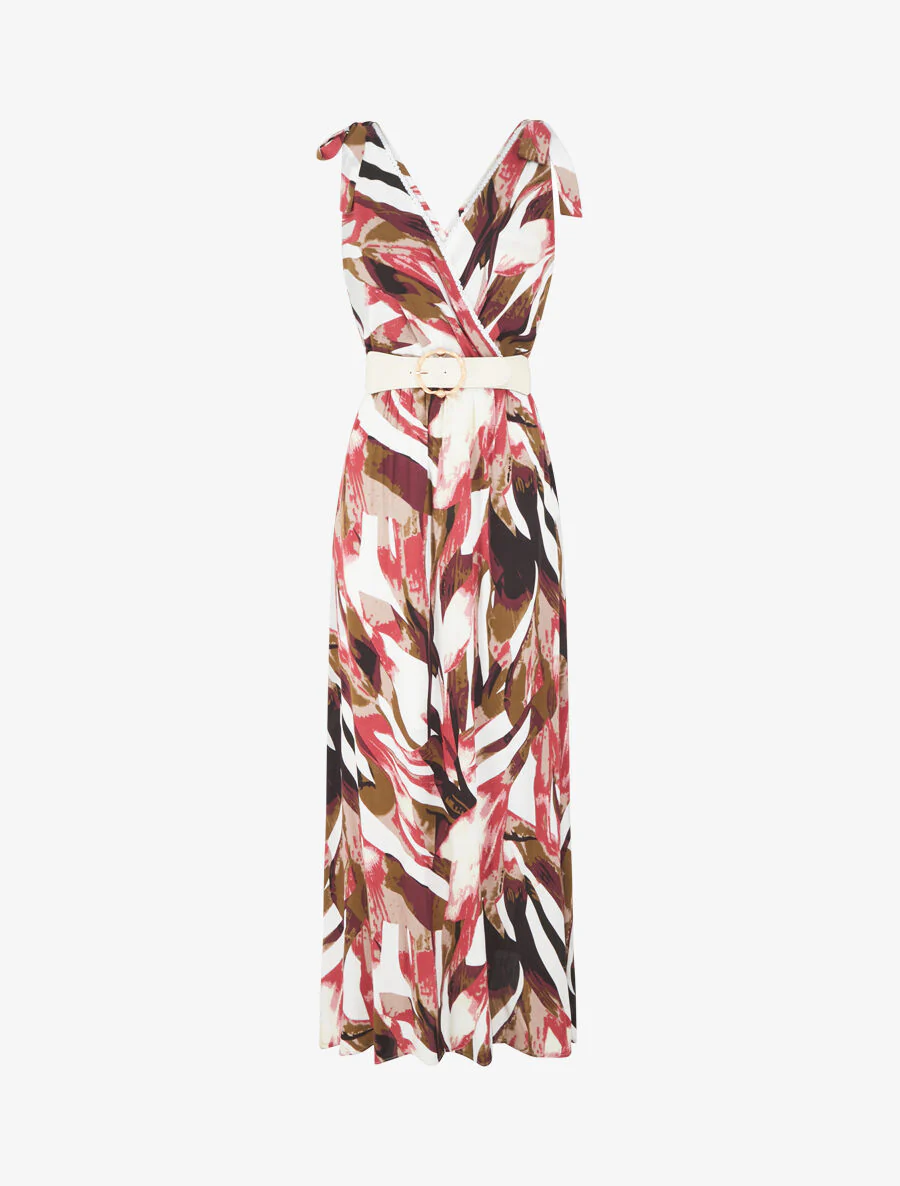 Jurk met abstracte print en schouderstrikken - bordeauxrood - Image 6