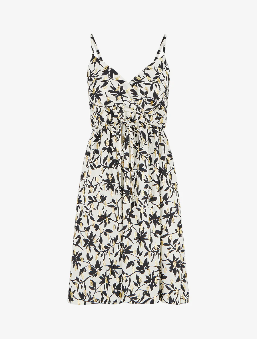 Jurk met bladprint en iriserend detail - Wit
