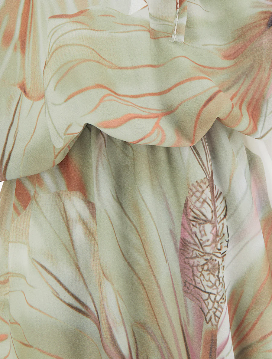 Jurk met bloemenprint en elastische taille - Kaki - Image 3