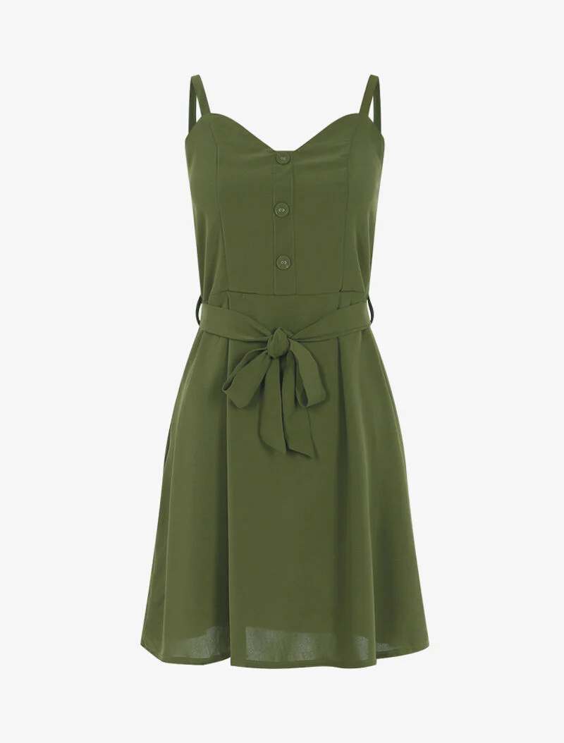 Jurk met decoratieve knoopsluiting - kaki
