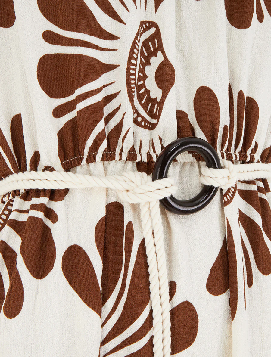 Jurk met fantasieprint en koordbandjes - Bruin - Image 3