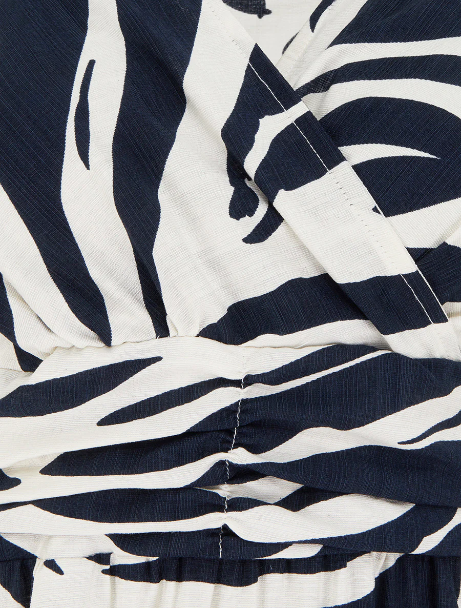 Jurk met fantasieprint en overslagkraag - Marine - Image 3