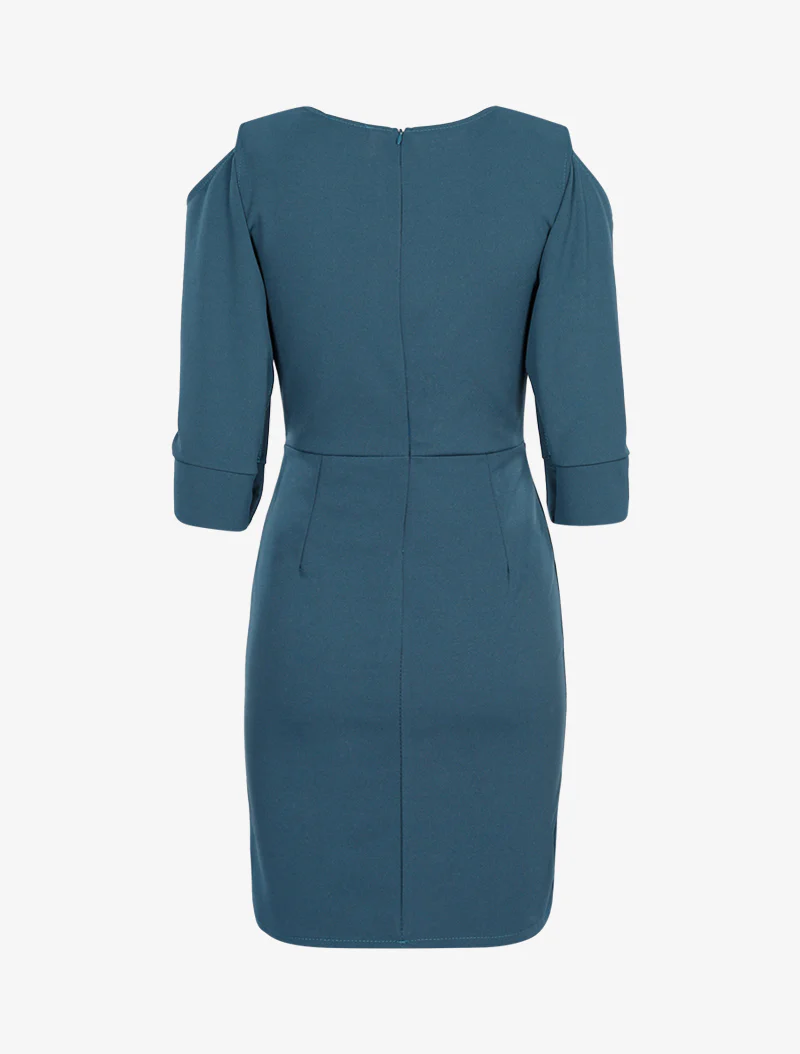 Jurk met knoopmouwen - Eendenblauw - Image 2