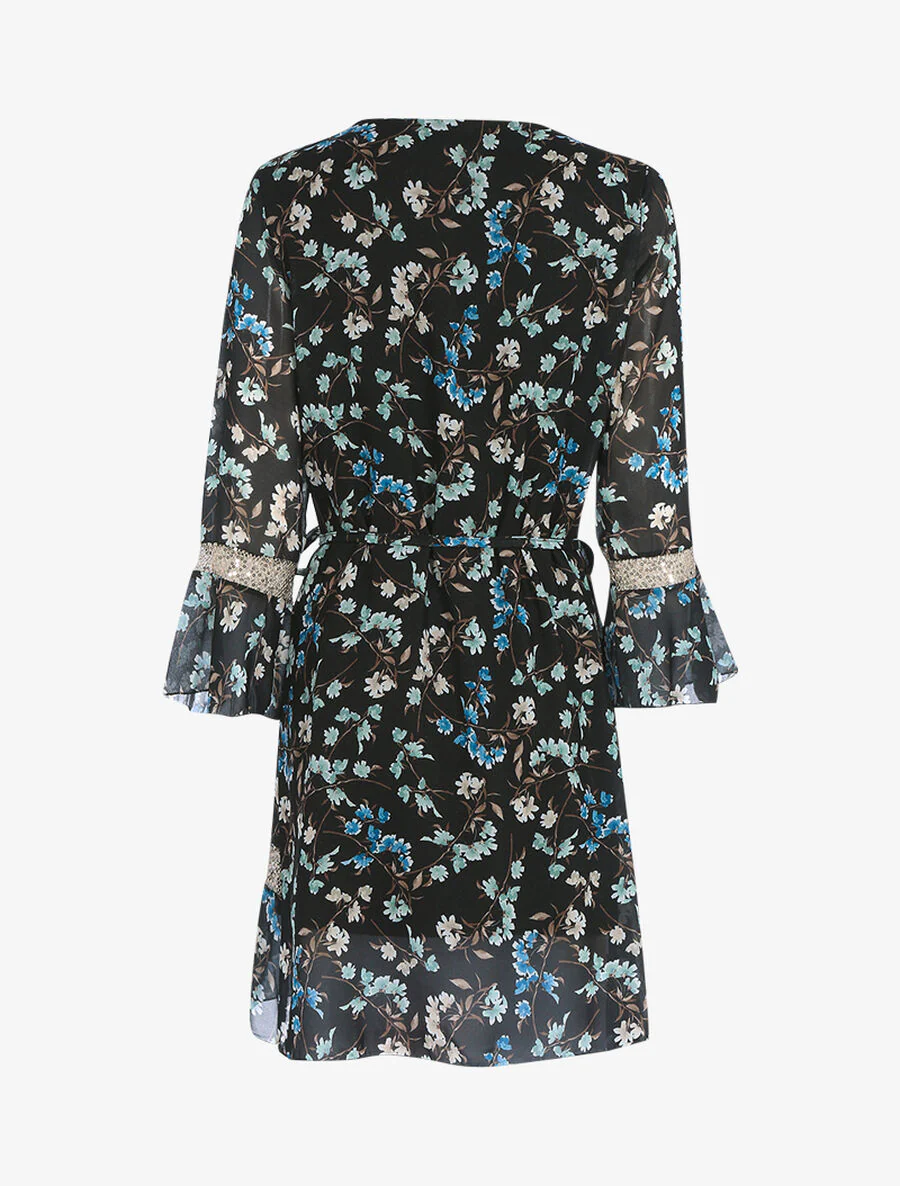 Jurk met landelijke print en pailletten - Zwart - Image 2