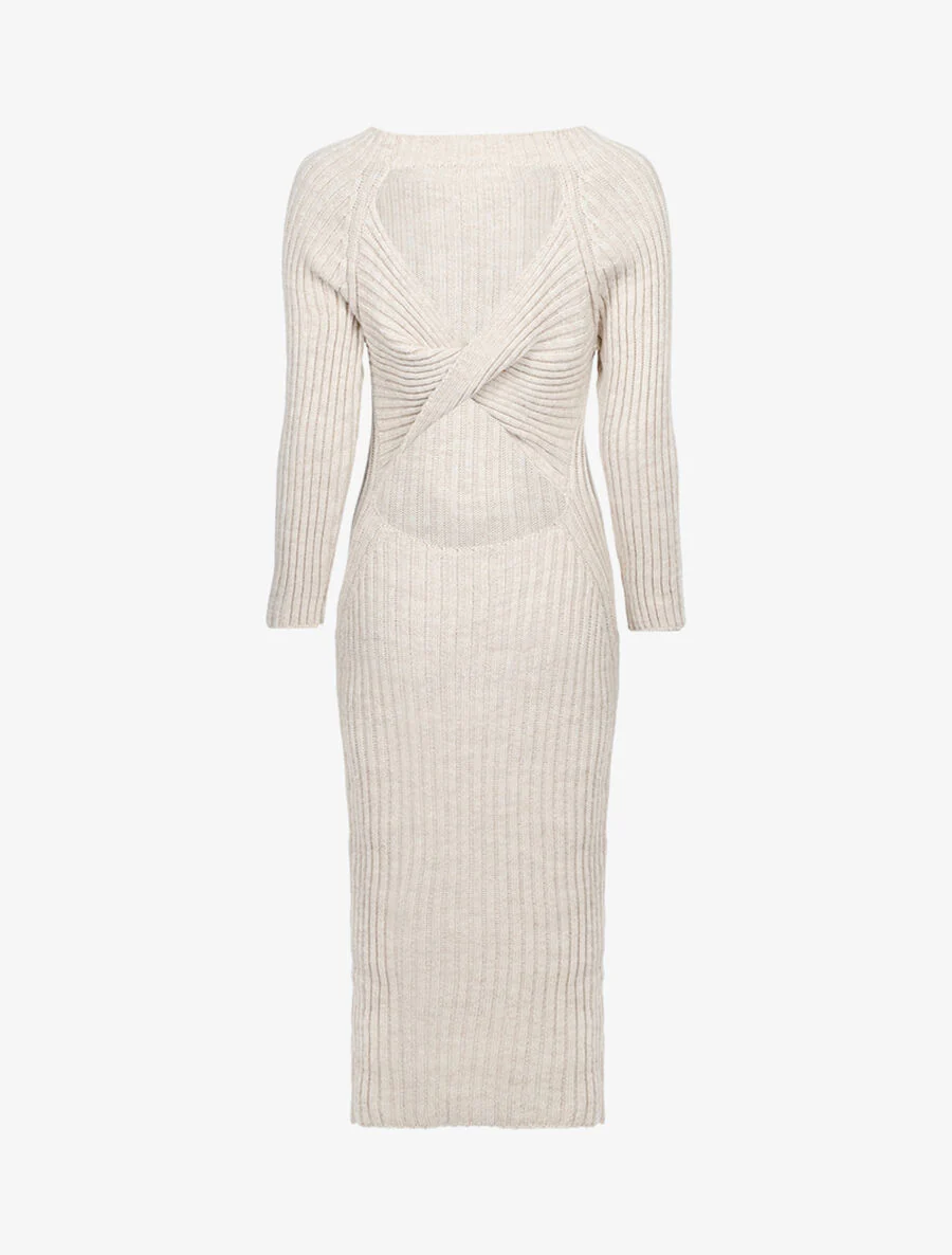 Jurk met opengewerkte rug en gedraaid effect - Beige - Image 2