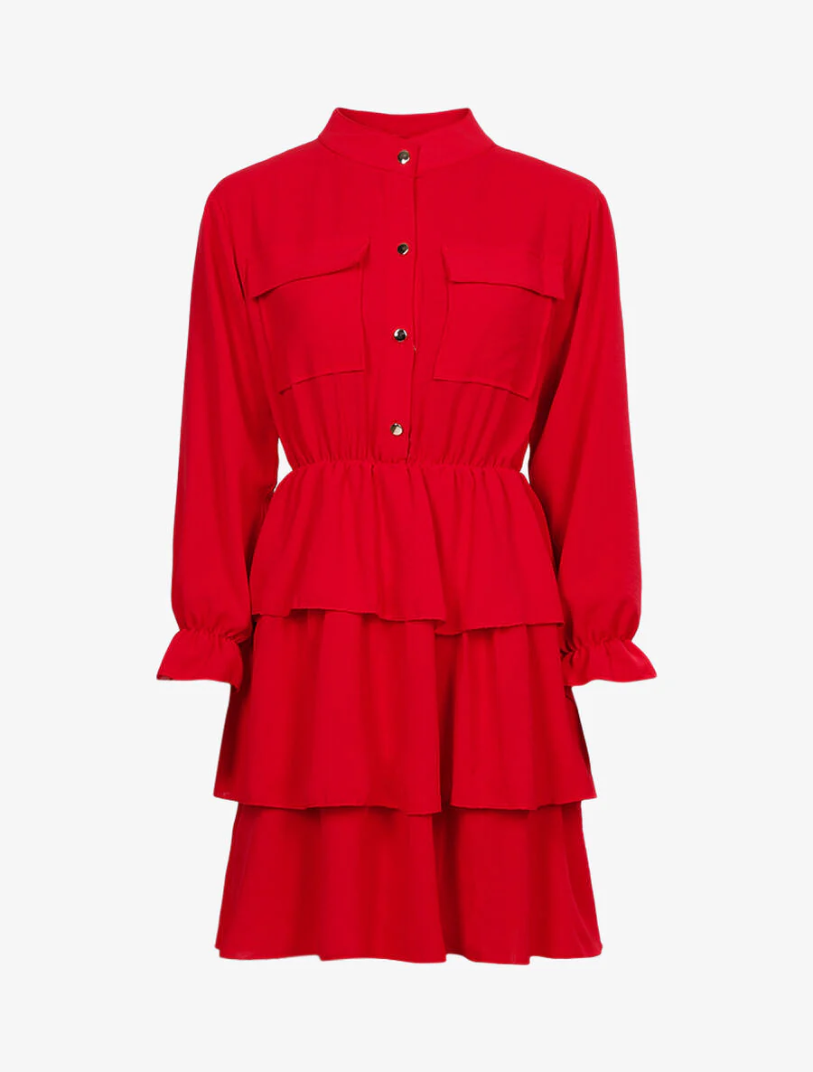 Jurk met ruches aan de zoom - Rood