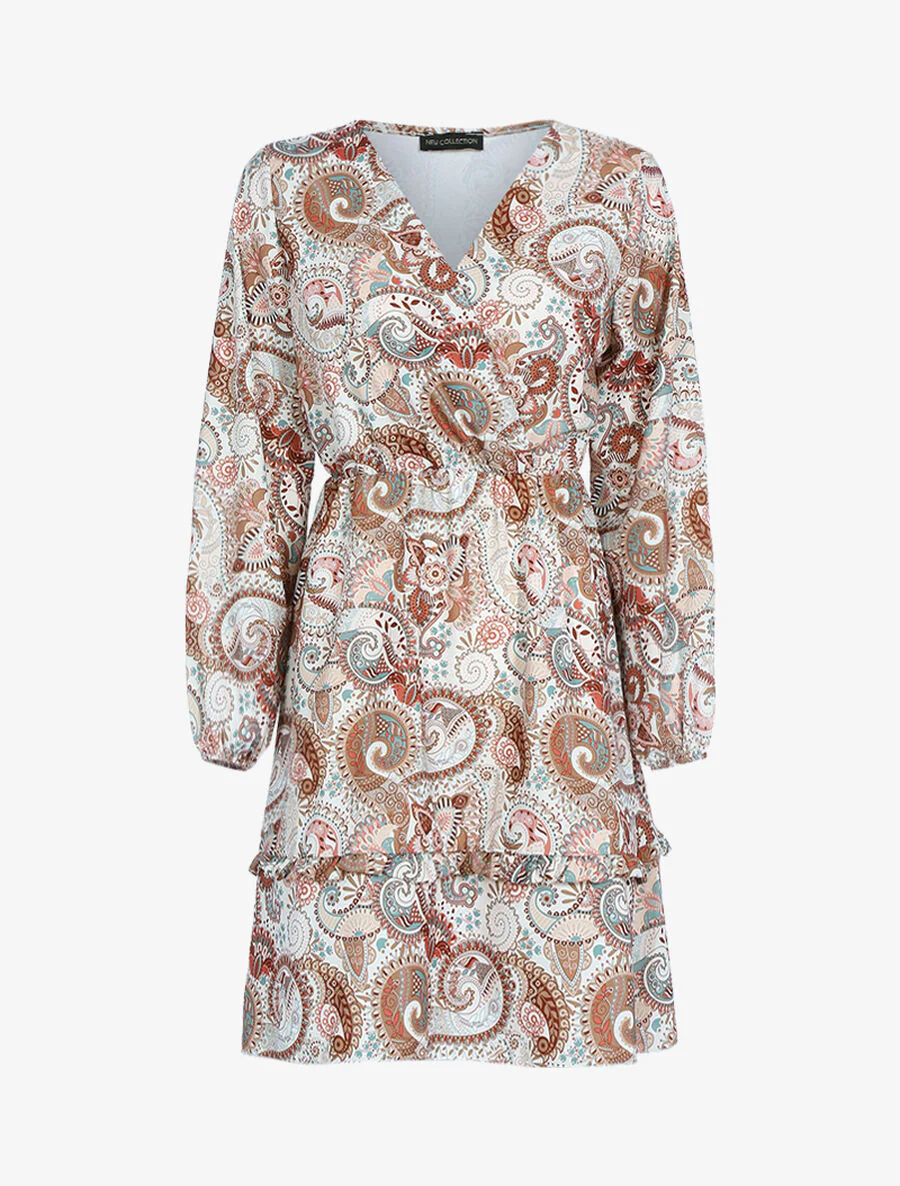 Jurk met ruches en paisleyprint - Beige