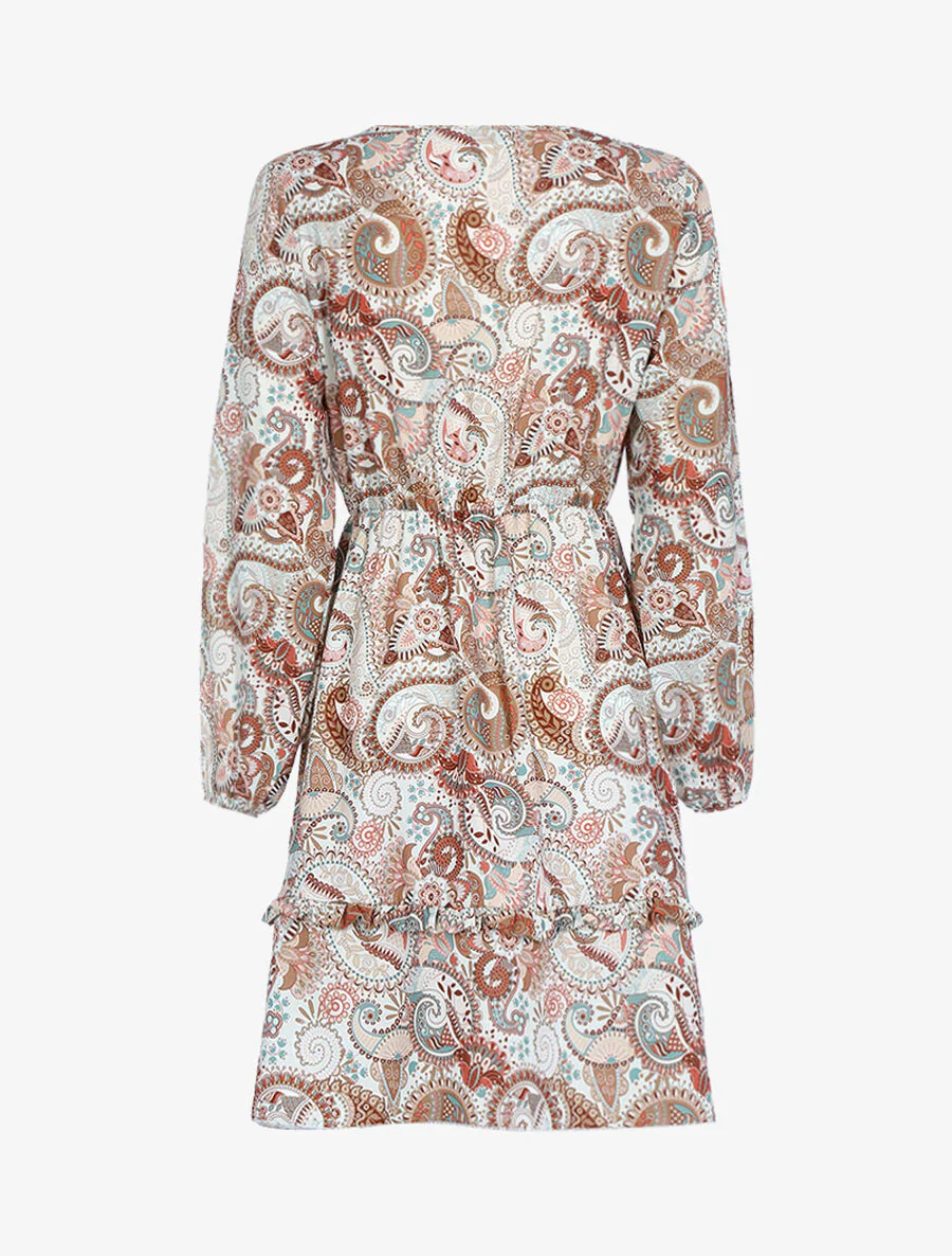 Jurk met ruches en paisleyprint - Beige - Image 2