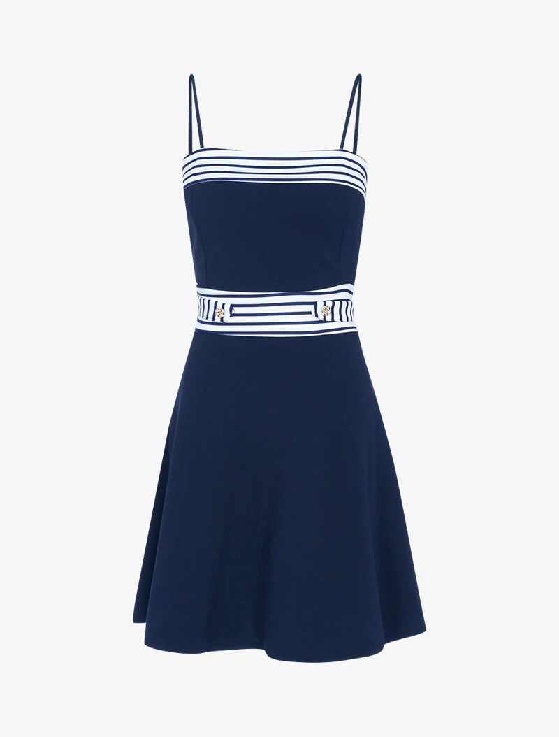 Jurk met schaatserrok en maritieme details - Donkerblauw