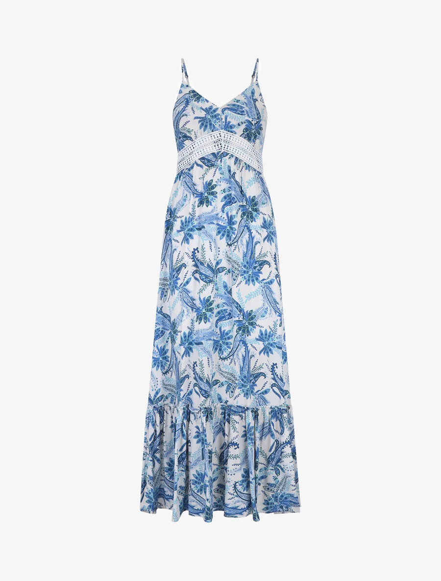 Jurk met sjaalprint met ruches aan de onderkant - blauw