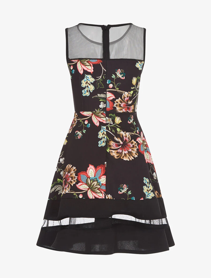 Jurk met transparante inzetstukken en bloemen - Zwart - Image 2