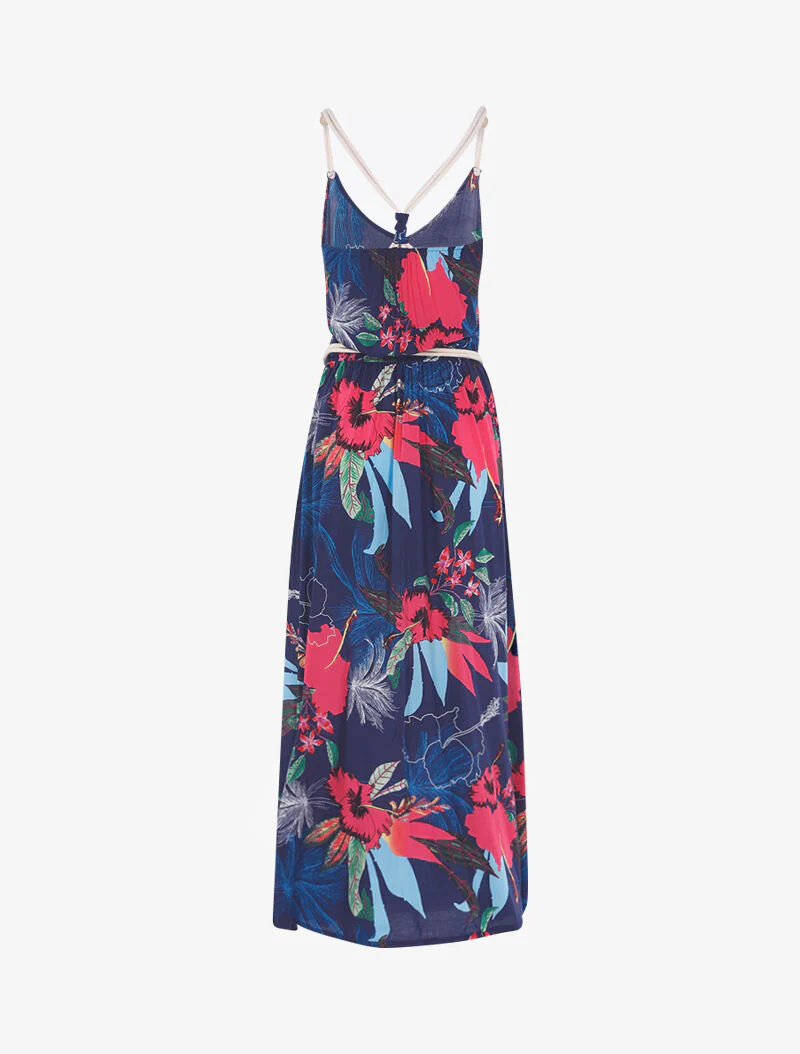 Jurk met tropische print en koordstijl details - marineblauw - Image 2