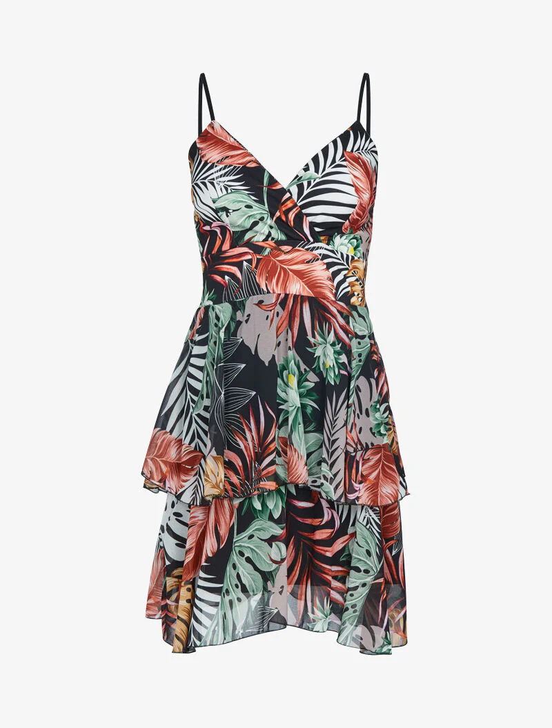 Jurk met tropische print en ruches - Zwart - Image 2