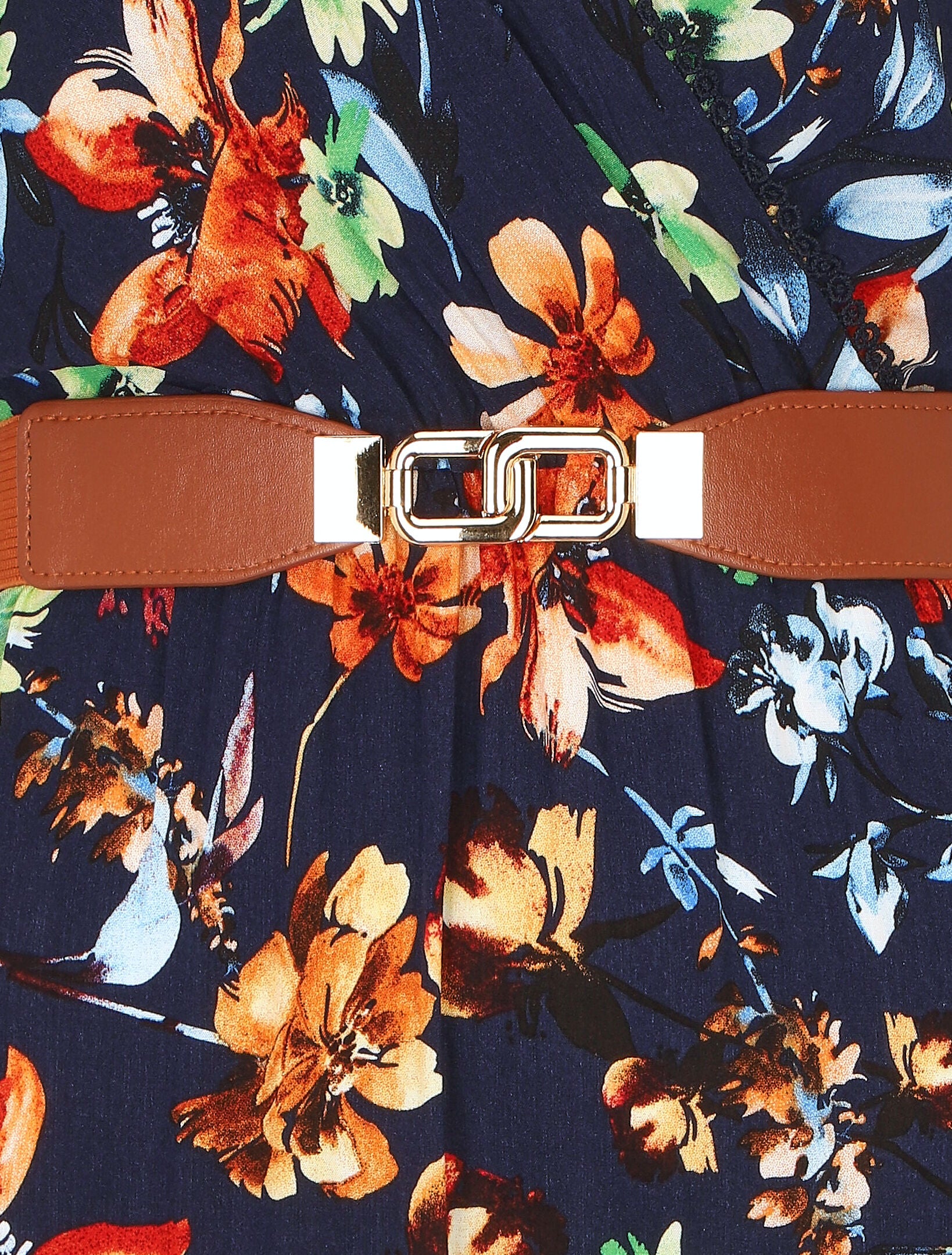 Jurk met V-hals met bloemige print - Marineblauw - Image 3