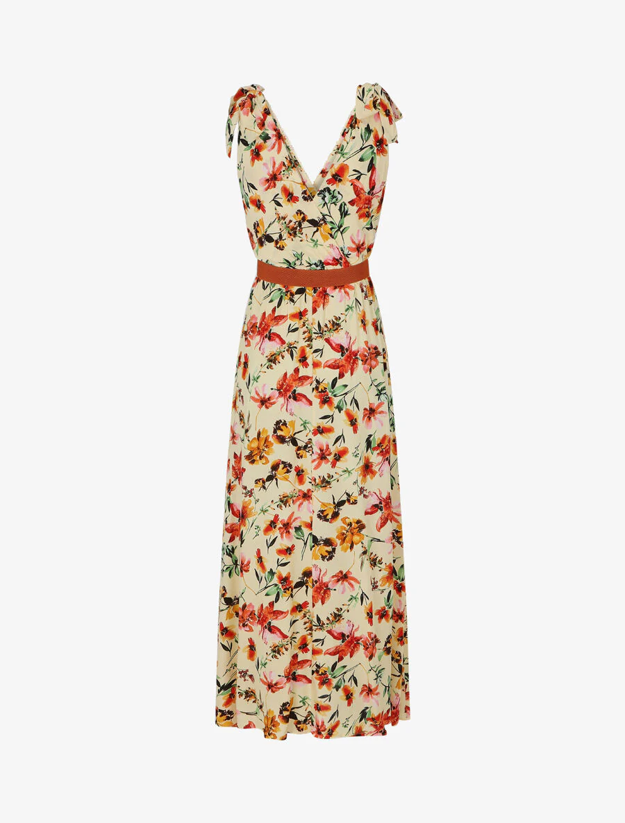 Jurk met V-hals met bloemige print - Beige - Image 2