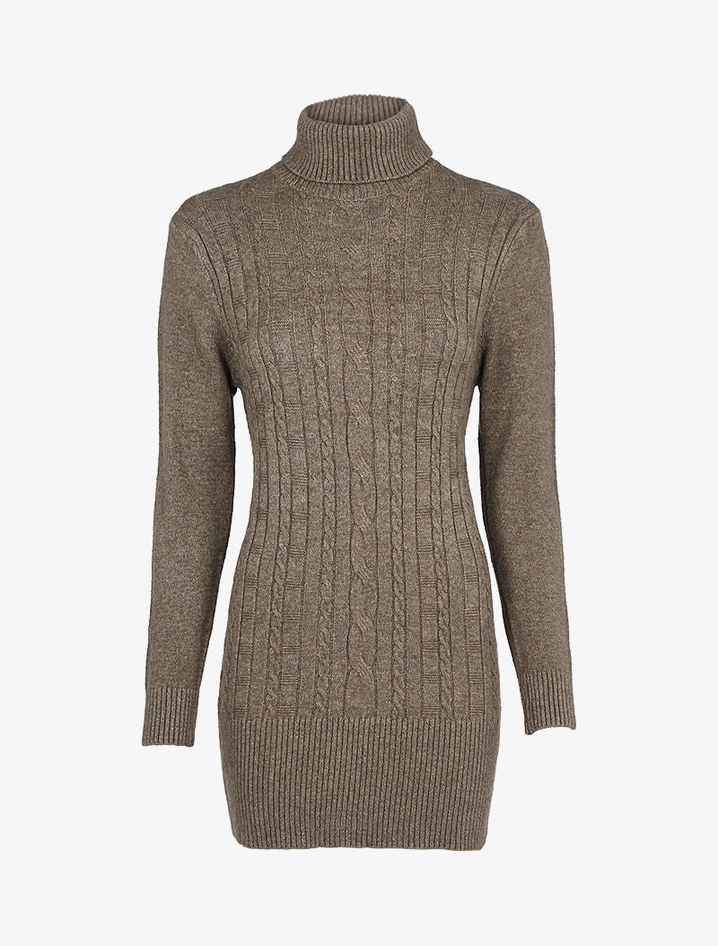 Gebreide jurk met textuurstrepen - taupe