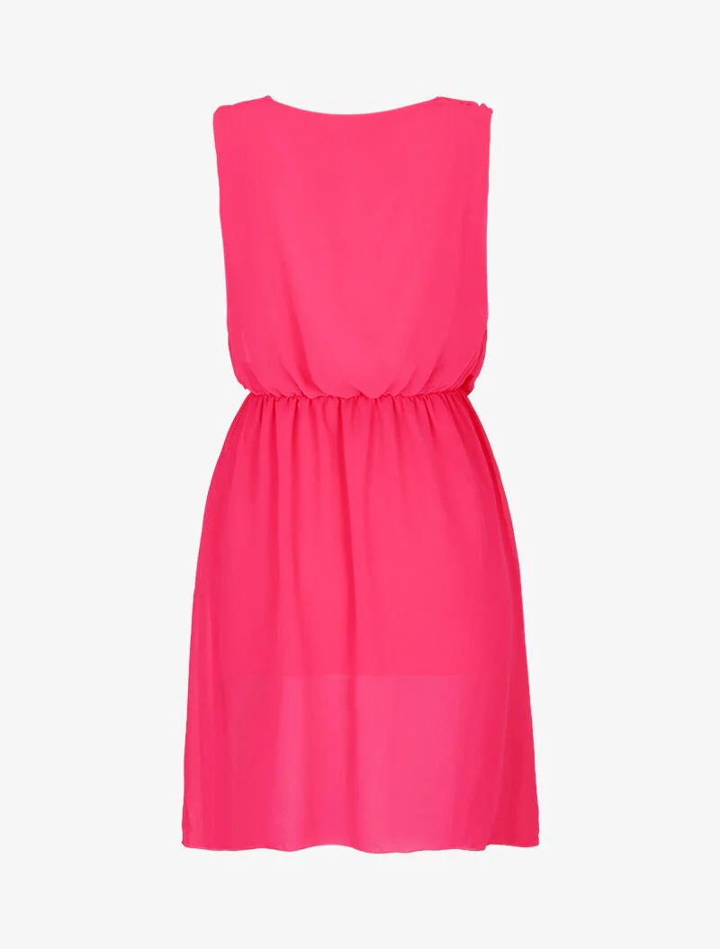 Jurk van voile met coltrui - fuchsia - Image 2