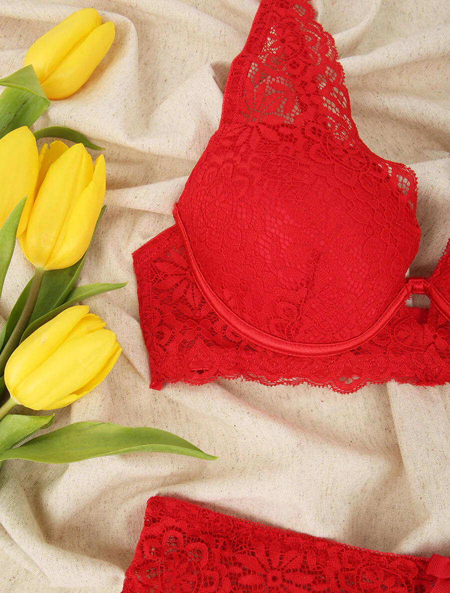 Kantenset met bloemenmotief - Rood - Image 3