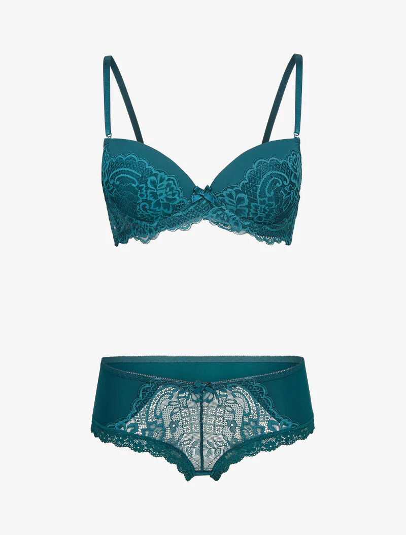Kantenset met opengewerkte shorty - blauwgroen