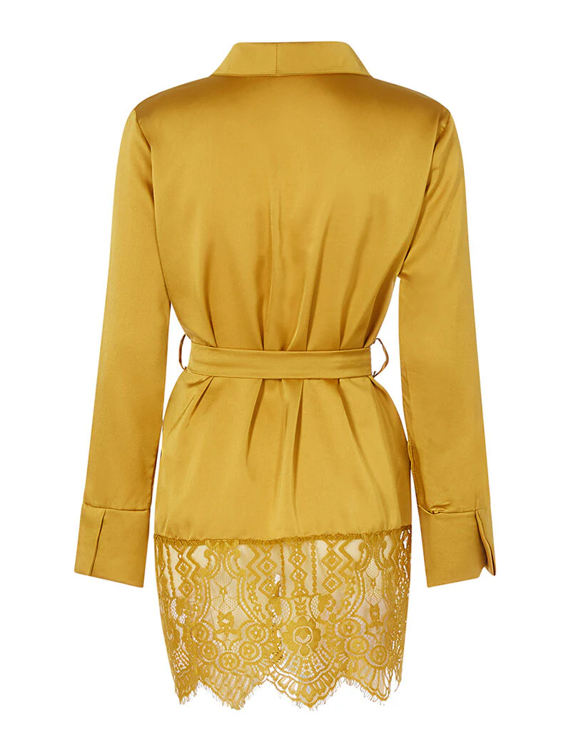Satijnen kimono in lingeriestijl - mosterdgeel - Image 2
