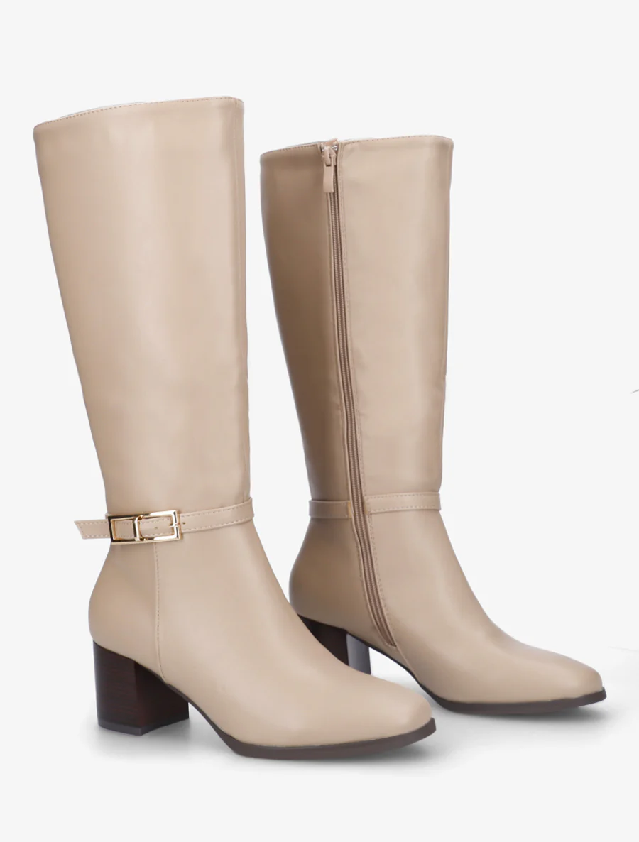 Klassieke laarzen met gesp - Beige - Image 4