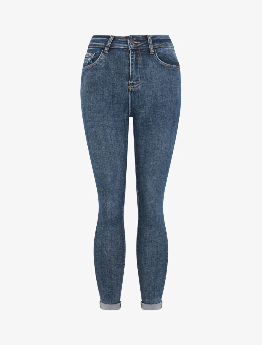 Klassieke skinny jeans met omgeslagen pijpen - blauw
