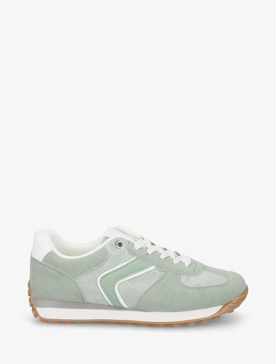 Klassieke sneakers van suède en stof - Amandelgroen