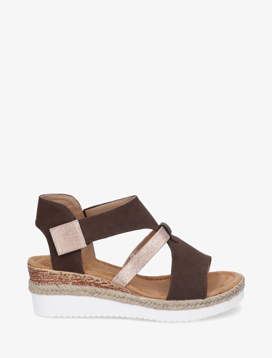 Klittenbandsandalen met sleehak - Bruin