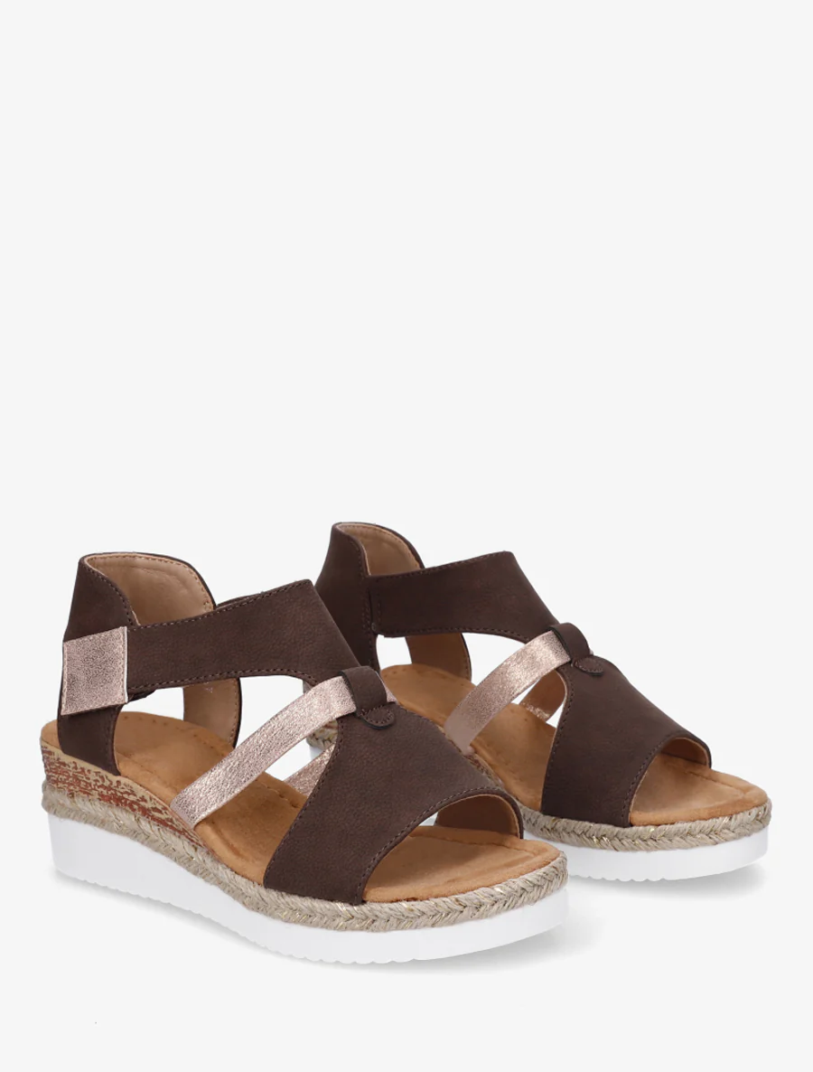 Klittenbandsandalen met sleehak - Bruin - Image 4