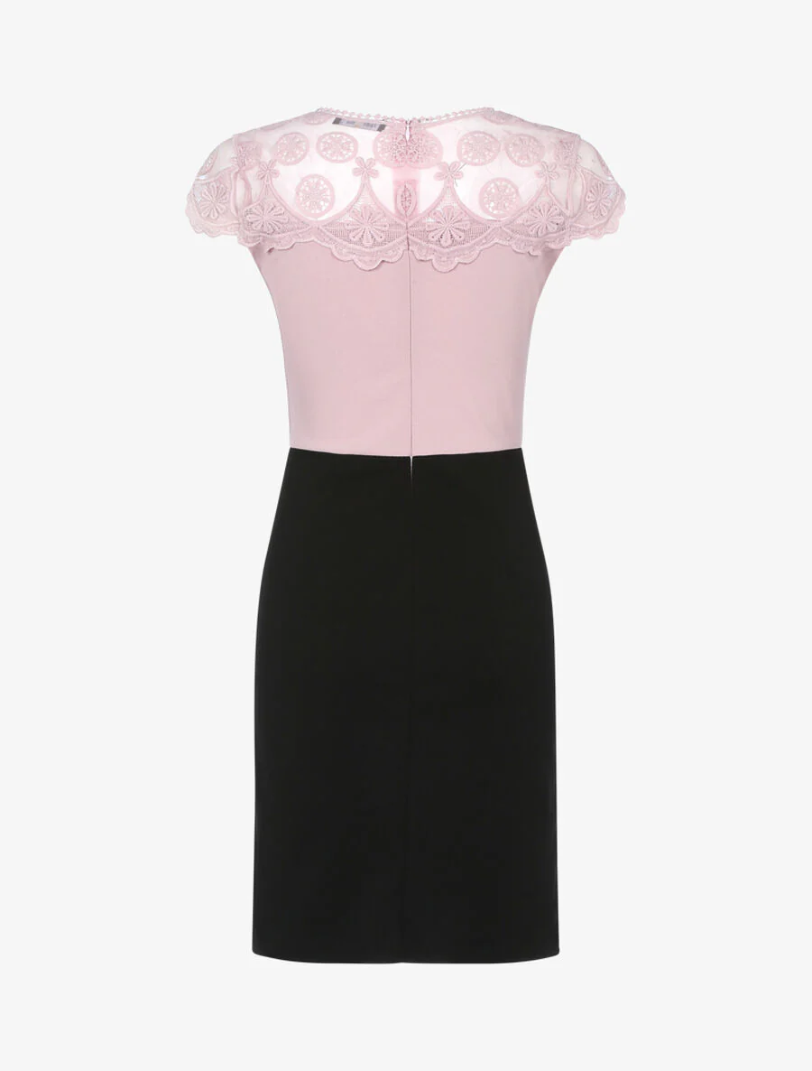 Kokerjurk met kanten lijfje - Roze/zwart - Image 2
