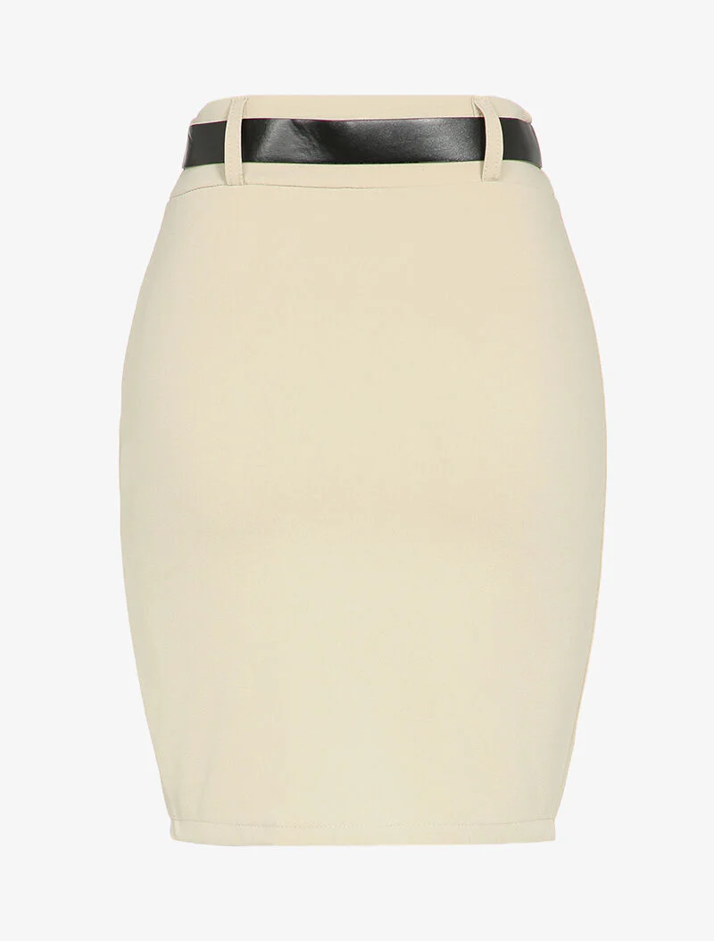 Potloodrok met ritssluitingen aan de voorkant - Beige - Image 2