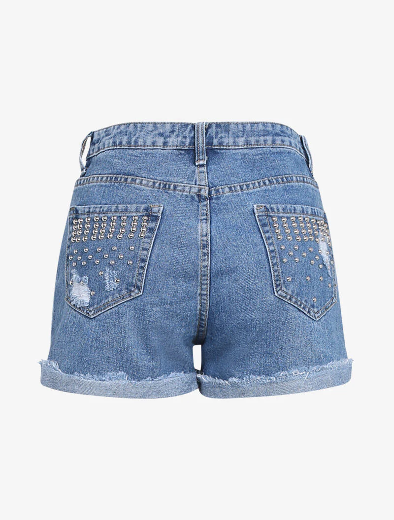 Korte broek met rafelige zoom - blauw denim - Image 4