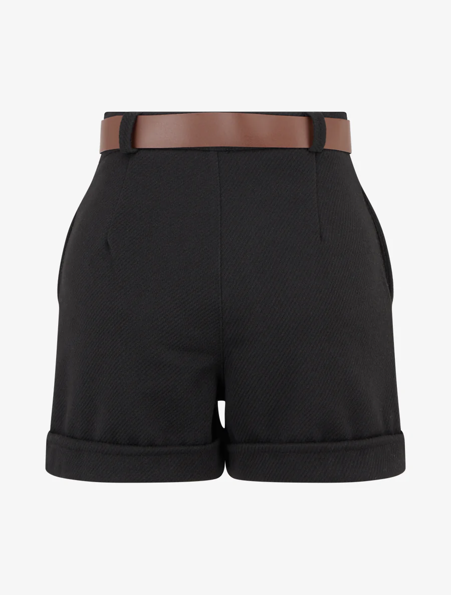 Korte broek met rechte zoom en riem - Zwart - Image 2