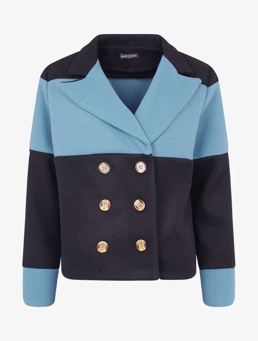 Korte color block jas - Zwart/blauw
